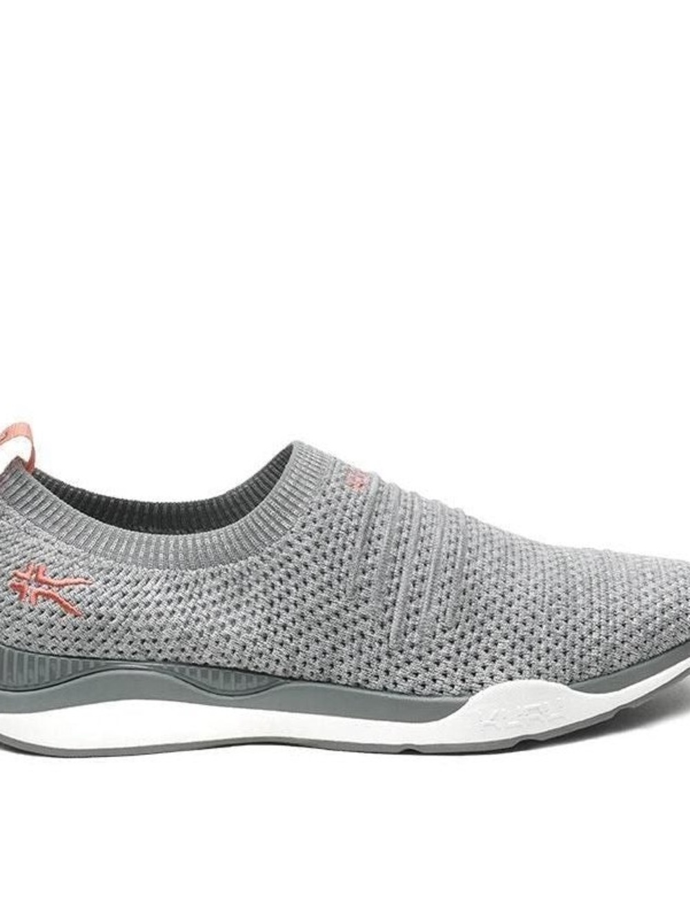 KURU Women's Slip-On Knit Sneakers in Light Gray with Coral Accents